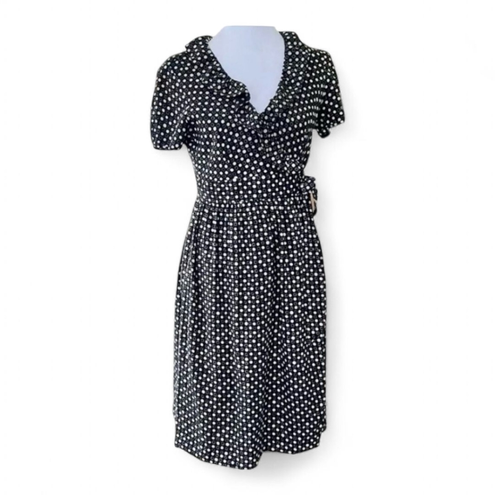 J. Crew 100% Silk Polka Dot Mini Wrap Dress Small Classic Preppy Black White 4 6